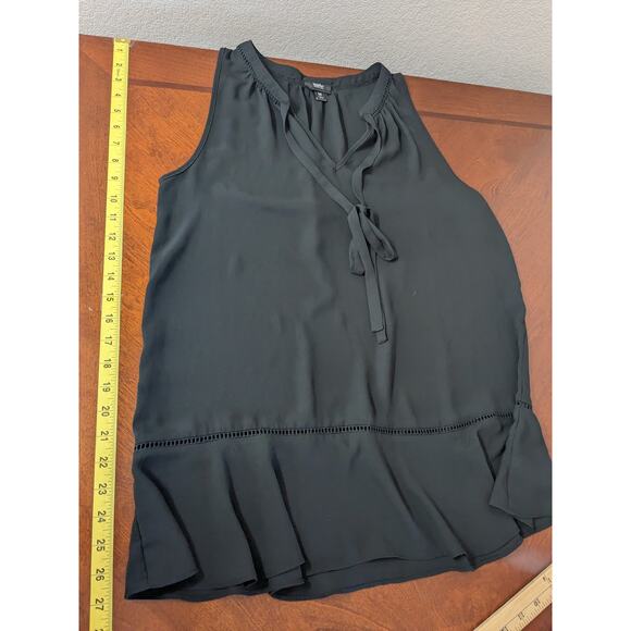 Mossimo Peplum Blouse Medium Black Tie Front Sleeveless V Neck‎ Draped Workwear - Picture 6 of 8
